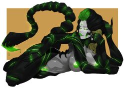 2022 black_sclera breasts captain_squiggins female female_focus female_only green_lips gwenwyn monster_girl nipples original original_character pale_skin pussy thick_thighs thighs two_tone_hair