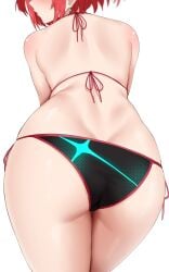 1girls arind_yudha ass blush breasts female hi_res huge_breasts light-skinned_female light_skin looking_at_viewer nintendo pyra red_eyes red_hair short_hair simple_background swimsuit xenoblade_(series) xenoblade_chronicles_2