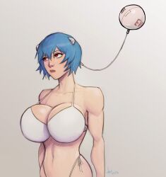 1girls 2023 aged_up big_breasts blue_hair bra breasts devil_hs female female_only large_breasts midriff neon_genesis_evangelion red_eyes rei_ayanami short_hair smooth_skin solo tagme
