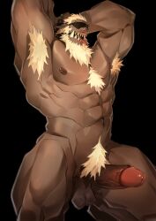 1boy abs absurdres animal_ears anthro armpits arms_behind_head balls bara barazoku beard blindfold body_fur christmas completely_nude dark-skinned_male dark_skin deer_ears demon erection facial_hair feet_out_of_frame furry highres horns krampus large_pectorals large_penis long_beard male male_focus male_only muscles muscular muscular_male nipples nude original pectorals penis rathalosx4 sharp_teeth short_hair sideburns solo solo_male stomach teeth thick_penis thick_thighs thighs