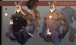 1boy abs animal_ears anthro antlers balls bara barazoku beard black_tank_top chest_tuft christmas cropped_legs dark-skinned_male dark_skin deer_ears demon facial_hair flaccid furry highres horn horns krampus large_pectorals long_beard male male_focus male_only multi_horn muscles muscular muscular_male nipples original pectorals penis rathalosx4 reference_sheet reindeer_antlers sharp_teeth short_hair sideburns solo solo_male stomach tank_top teeth thick_thighs thighs topless_male tusks