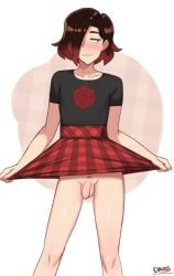 1boy :3 brown_hair dross edit edited femboy lifting_skirt male_only multicolored_hair no_panties no_panties_under_skirt no_underwear penis red_hair ruby_rose rule_63 rwby self_upload silver_eyes solo third-party_edit trap