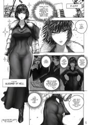 1girls ass big_ass big_breasts black_hair dress female female_only fubuki_(one-punch_man) left-to-right_manga one-punch_man page_1 tagme text text_bubble thegoldensmurf thick_thighs thighhighs