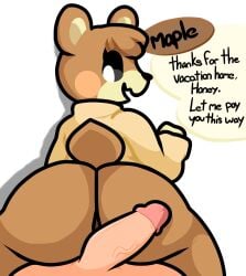 1boy 1girls animal_crossing anthro bear big_ass big_penis bottomless bubble_butt huge_ass huge_cock human human_on_anthro imminent_sex lewdewott male/female maple_(animal_crossing) nintendo penis