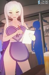 1girls 3d apron breasts brown_eyes fefreak726 female female_focus fire_emblem fire_emblem_awakening looking_at_viewer medium_breasts medium_hair naked_apron nintendo nipples nude nude_female public public_nudity robin_(fire_emblem) robin_(fire_emblem)_(female) smile solo_focus waitress white_hair