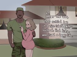 1boy 1girls blonde_hair couple dark-skinned_male dark_skin english_text female husband_and_wife interracial looking_at_viewer male married_couple pregnant text wholesome wjs07