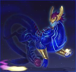 2023 ass aurelion_sol balls biceps big_ass big_balls big_butt big_penis blue_body blue_eyes blue_skin claws dragon east_asian_mythology eastern_dragon feral flying hair league_of_legends looking_at_viewer muscular muscular_arms muscular_thighs nazuu-m0nster penis riot_games scales scalie solo_male tail triceps video_games