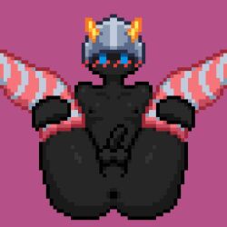 1boy balls blush endless_wander exposed_ass femboy helmet itsempty male nude nude_male penis pixel_art thick_ass thighhighs thighs