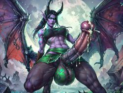 ai_generated cum cum_drip demon demon_girl demon_hunter elf futa_only futanari green_tattoo horse_penis horseballs horsecock horsecock_futanari huge_balls huge_cock huge_testicles illidari muscular_futanari night_elf partially_clothed stable_diffusion sydlorem world_of_warcraft