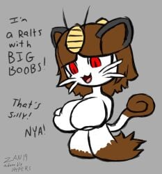 big_breasts breasts male meowth pokémon_(species) pokemon ralts zanbonsen