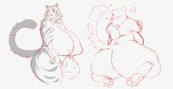 anthro ass big_breasts big_butt breasts chubby_anthro chubby_female curvy_figure felid female fluffy fluffy_tail hi_res huge_breasts mammal mature_female neck_floof nude pantherine reading_glasses securipun slightly_chubby tail thick_thighs tiger voluptuous wide_hips