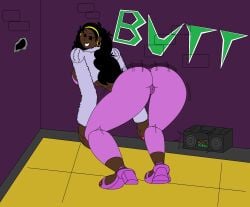 big_ass cartoony dark-skinned_female dat_ass earrings marlon64 shady_hotther shaking shaking_ass shaking_butt smile street tight_pants