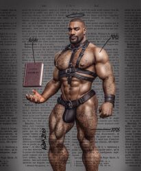 abs african african_male astra_zero biceps big_bulge book bulge bulging_biceps dark-skinned_male dark_skin hairy hairy_chest harness huge_bulge looking_at_viewer male male_only melanin muscles muscular muscular_male pecs shirtless_male standing thick_thighs underwear