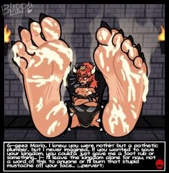 1girls after_footjob angry barefoot black_toenails blarf022 bowsette crossed_arms cum cum_on_breasts cum_on_face cum_on_feet dark-skinned_female dark_skin english_text feet female female_only foot_fetish foot_focus mario_(series) musk new_super_mario_bros._u_deluxe red_bowsette red_hair smell smelly_feet soles solo stinky stinky_feet text toenail_polish toes