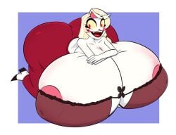 1girls ass_expansion assimpact breast_expansion charlie_morningstar_(hazbin_hotel) demon demon_girl excessive_size fangs hazbin_hotel hourglass_expansion huge_ass huge_breasts massive_ass massive_breasts thick_thighs