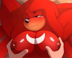 2023 2d 2d_animation animated anthro blush breasts chest_grab chest_rub digital_media_(artwork) duo echidna first_person_view gif knuckles_the_echidna krazyelf male male_only mammal monotreme multicolored_body muscular muscular_anthro muscular_male nipple_fetish nipple_play nipples pecs purple_eyes red_body sega solo_focus sonic_(series) sonic_the_hedgehog_(series) tan_body white_body