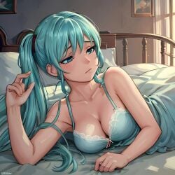 ai_generated bra everlasting_summer hatsune_miku masha_(everlasting_summer) on_bed