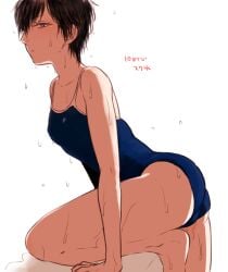 black_hair blue_swimsuit female female_only genderswap_(mtf) gintama hijikata_toshiro looking_at_viewer mame_(pixiv) one-piece_swimsuit rule_63 school_swimsuit short_hair small_breasts solo swimsuit tomboy very_short_hair wet_body wet_clothes wet_hair wet_skin