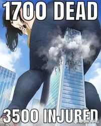 1girls ass ass_focus death facesitting female female_only giantess huge_ass huge_breasts meme original original_character socks_only thick_thighs tight_clothing uru_(uru0000)