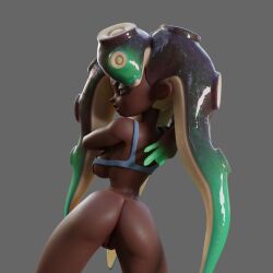 1girls 3d 3d_(artwork) almost_naked ass black_body blender blender_(software) blender_cycles bra dark-skinned_female dark_skin disgusted long_hair looking_at_viewer looking_back marina_(splatoon) marina_(wo262) octoling octoling_girl pinup pussy self_upload solo splatoon tealgerudo tentacle_hair