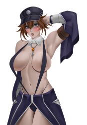 breasts brown_hair clothing commission commissioner_upload exosister_sofia exosisters female female_only hat palemancer partially_clothed yu-gi-oh!