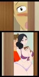 1girls 2boys animacomics anna_lucy_(rune_adventure) big_breasts groping ikki_(rune_adventure) milf monoo_(rune_adventure) mother_and_son rune_adventure shocked voyeur voyeurism