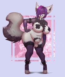 animal_genitalia animal_penis anthro artist_request balls big_balls big_breasts breasts canine cubby fully_sheathed fur furry futanari hips huge_breasts intersex large_breasts sheath tail thick_thighs voluptuous wide_hips