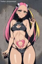 1girls ai_generated breasts female female_only long_hair looking_at_viewer medium_breasts multicolored_hair nintendo osyasenpai pink_hair plumeria_(pokemon) pokemon pokemon_(game) pokemon_sm solo solo_female stable_diffusion tattoo team_skull underwear underwear_only yellow_eyes yellow_hair