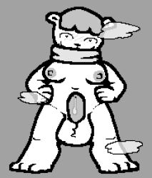 <3_eyes anthro aroused balls bear big_balls bodily_fluids breasts chubby_gynomorph dripping fur furry genital_fluids genitals grey_background greyscale gynomorph hair hands_on_hips hashi_bleu heart hown_brash intersex looking_at_viewer mammal monochrome musk_clouds penis precum precum_drip scarf short_hair short_stack simple_background slightly_chubby small_breasts solo thick_penis white_body white_fur