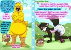 anthro babystar canid canine dialogue diaper diaper_fetish diaper_only easter embarrassed embarrassment english english_text fox holidays male male_only muarauder_(muarauder12) offscreen_character on_all_fours onesie picking_up solo solo_focus solo_male text