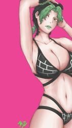 1girls aquaaqua bikini female female_only huge_breasts jojo's_bizarre_adventure jolyne_kujo multicolored_hair solo stone_ocean swimsuit two-tone_hair