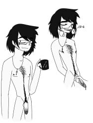 black_eyes black_hair body_hair chest_hair drooling ejaculating_cum ejaculation glasses happy happy_male happy_trail incredibox male_focus male_only mug musk naked necklace npetryck npetryck_(artist) oc only_male original_artwork original_character saliva salivating self_upload slim_male stubble sweating teeth toony white_skin