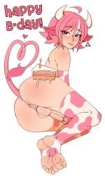 1boy anus ass balls birthday bro_aniki cake cow_boy cow_print femboy nude penis presenting_hindquarters thighhighs white_background