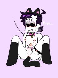 black_hair blush crying frank_(spooky_month) male male_only open_legs peeing penis sex_toy spooky_month toony vibrator vibrator_on_penis