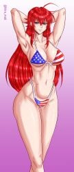 1girls american_flag american_flag_bikini anime_style armpits arms_behind_back arms_behind_head arms_up big_thighs bikini bikini_bottom bikini_top bottomwear breasts cleavage demon demon_girl female female_focus female_only fitness flag flag_bikini flag_print hair_between_eyes hands_behind_head happy high_school_dxd legs light-skinned_female light_skin lips long_hair looking_at_viewer medium_breasts micro_bikini muscle_tone niramoli red_hair rias_gremory sexy_armpits solo standing summer swimsuit thick thick_hips thick_legs thick_thighs thighs wide_hips