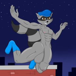 1:1 1boy abs anthro ass balls drreverb foreskin fur genitals grey_body grey_fur hi_res hyper hyper_balls hyper_genitalia hyper_penis jumping long_foreskin male male_only mammal midair muscular muscular_male night nipples penis procyonid raccoon sly_cooper sly_cooper_(series) solo sony_corporation sony_interactive_entertainment sucker_punch_productions uncut unretracted_foreskin video_games