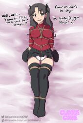 1girls 2023 2d anime anime_style arms_behind_back bdsm big_breasts black_legwear black_skirt blue_eyes blush bondage bound brown_hair chest_harness crotch_rope cuddlecore dakimakura fate/stay_night fate_(series) female femsub happy_sub lying lying_on_back lying_on_bed nipple_bulge nipples_visible_through_clothing no_shoes panties rope rope_between_breasts rope_bondage rope_harness ropes shibari skirt stockings submissive_female talking_to_another talking_to_partner talking_to_viewer teasing teasing_viewer thigh_squish thighhighs tied tied_legs tied_up tights tohsaka_rin twintails underwear upskirt visible_nipples white_panties willing_sub