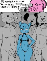 anthro balls blue_body blue_fur breasts camera cartoon_network cheating cheating_wife clothed clothing cuckold dbaru domestic_cat duo english_text felid feline felis female fur genitals hi_res human human_on_anthro imminent_sex interspecies lagomorph leporid light-skinned_male light_body light_skin making_a_porno male male/female male_human/female_anthro mammal mask milf mother netorare nicole_watterson ntr open_mouth open_smile partially_clothed penis pink_body pink_fur rabbit recording richard_watterson sketch smile teeth text the_amazing_world_of_gumball