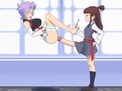 1futa 1girls akko_kagari big_breasts big_penis bottomless breasts brown_hair clothed clothing croix_meridies duo erection female futa_on_female futanari green_eyes huge_ass huge_cock human levitation light-skinned_female light-skinned_futanari light_skin little_witch_academia long_hair long_penis magic mostly_clothed oksandio partially_clothed penetration penis purple_hair red_eyes red_hair school_uniform short_hair side_view standing