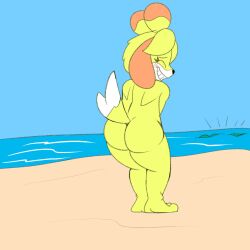 animal_crossing ass birbpan embarrassed female female_focus female_only furry isabelle_(animal_crossing) nintendo nude thick_thighs thighs