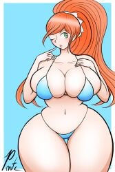 alternate_version_available bikini bikini_bottom bikini_top breasts danganronpa danganronpa_v3 huge_breasts huge_thighs large_breasts pontapon skimpy_bikini straight_hair thick_thighs thighs yukizome_chisa