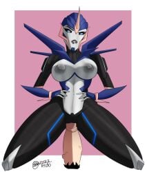 1girls 2023 arcee arcee_(prime) big_breasts biting_own_lip black_sclera blue_eyes breasts bunbunmuffinart bunbunmuffins cowgirl_position cybertronian disembodied_penis erection female female_focus from_front_position front_view genitals hands_on_hips hasbro hi_res huge_breasts human human_penetrating humanoid imminent_penetration large_breasts larger_female light-skinned_male male/female male_penetrating male_penetrating_female nipples on_top penetration penis pubes pubic_hair robot robot_girl robot_humanoid sex shallow_penetration straight takara_tomy transformers transformers_aligned_continuity transformers_prime vein veiny_penis