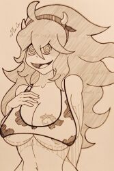 cowprint_bra hex_maniac nipples_visible_through_clothing plasticcollector pokemon pokemon_xy sole_female spiral_eyes