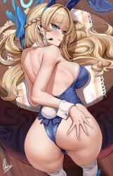 1girls ass blonde_hair blue_archive blue_eyes breasts bubble_butt bunny_ears bunny_girl bunnysuit female female_only halo highleg_leotard large_ass leotard light-skinned_female light_skin long_hair millennium_science_school_student piukute062 solo_female thighs toki_(blue_archive) toki_(bunny)_(blue_archive)