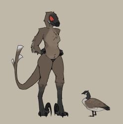 ambiguous_gender anatid anseriform anserinae anthro avian barely_visible_genitalia barely_visible_pussy bird breasts dinosaur dromaeosaurid duo feathered_arms feathered_breasts feathered_dinosaur feathered_tail feathers feral genitals glare goose hi_res male nude pussy reptile scalie stevie_(zagz) tail theropod utahraptor zagz