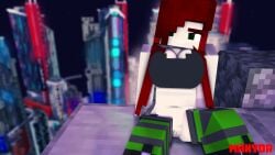 1girls 3d bisexual bisexual_female black_t-shirt boots breasts city female green_eyes horny_female human humanoid looking_at_viewer max_welsh_(maxyda) maxyda mine-imator minecraft no_panties outside red_hair smile solo solo_female stockings tagme wet_pussy