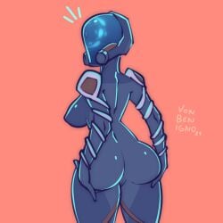 1girls 2d ass ass_grab breasts large_ass large_breasts mag_(warframe) nipples presenting presenting_hindquarters pussy_outline simple_background solo solo_female thick_ass thighs vagina vonbenigno warframe