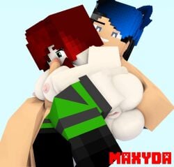 1boy 1girls 3d ass bisexual bisexual_female blue_hair breasts erect_nipples erect_penis fellatio female green_eyes horny_female human humanoid looking_at_partner looking_at_penis male max_welsh_(maxyda) maxyda mine-imator minecraft nude_female nude_male paizuri random_guy red_hair stockings tagme