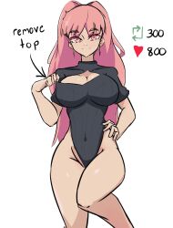 1girls bare_legs bare_thighs breasts cleavage cleavage_cutout covered_navel female female_only fire_emblem fire_emblem:_three_houses hilda_valentine_goneril in2naps large_breasts legs leotard long_hair looking_at_viewer meme nintendo pink_eyes pink_hair ponytail smile solo standing stripping sweater teasing thighs twitter_strip_game_(meme) undressing very_long_hair white_background