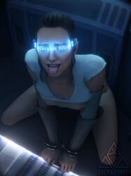 1girls 3d areolae armwear black_hair blender blue-tinted_eyewear bottomless breasts clothed clothing female female_focus female_only handcuffed handcuffs headset headwear light-skinned_female light_skin lucasfilm netcrum nipples no_bra no_panties no_underwear on_floor open_mouth rey shirt shirt_lift shirt_up sitting slut small_breasts solo solo_focus star_wars tinted_eyewear tongue tongue_out topwear visor visor_(eyewear) watermark